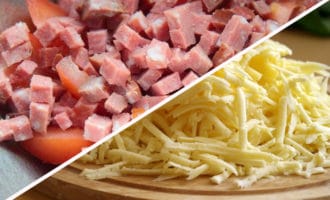 натертый сыр и колбаса